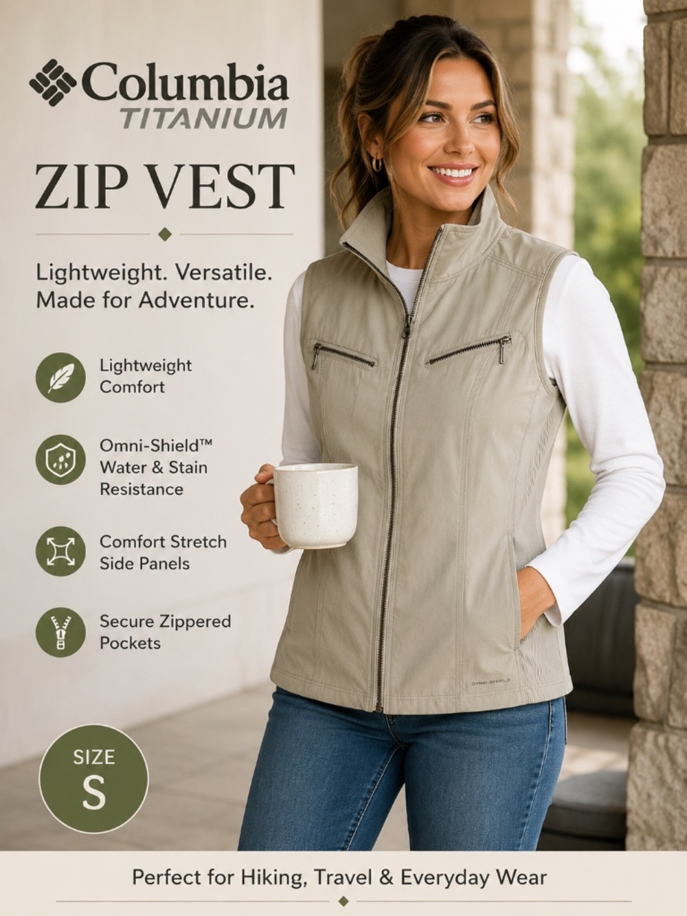 Columbia Titanium Women’s Omni-Shield Zip Vest Khaki Size Small